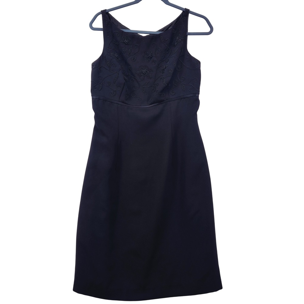 Marie St Claire Black Beaded Floral Open Back Cocktail Dress Women 12 Sleeveless